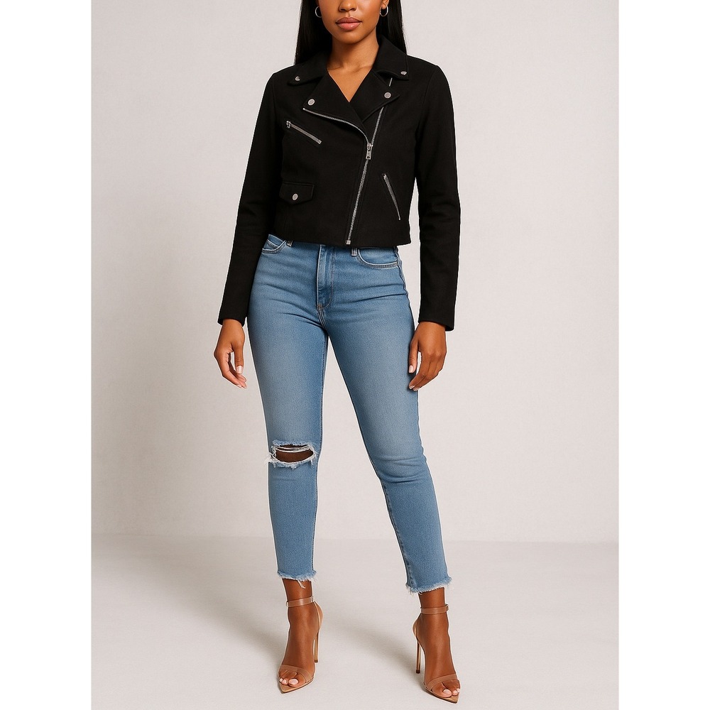 Forever 21 Black Faux‎ Suede Moto Jacket Women's Small Asymmetrical Zip